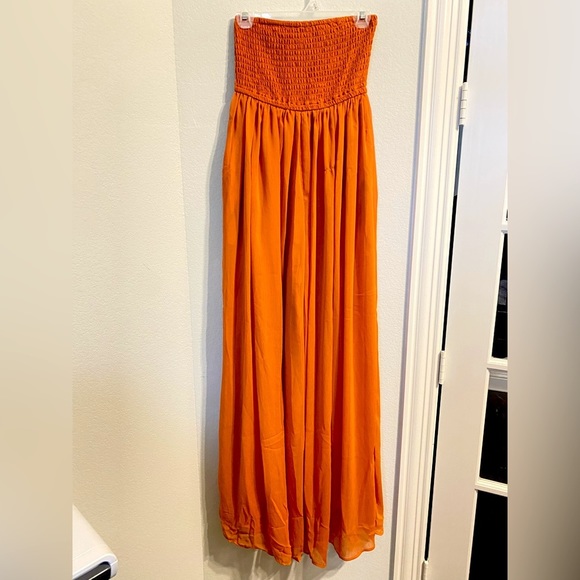 hers & mine Pants - Nwt Smocked tube top palazzo jumpsuit, extreme wide leg, sheer & lined, Small